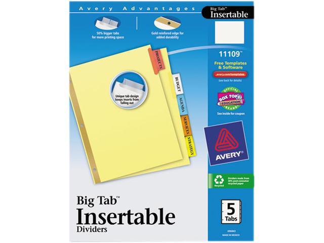 Photo 1 of Avery WorkSaver Big Tab Reinforced Dividers, Multicolor Tabs, 5-Tab, Letter, Buff