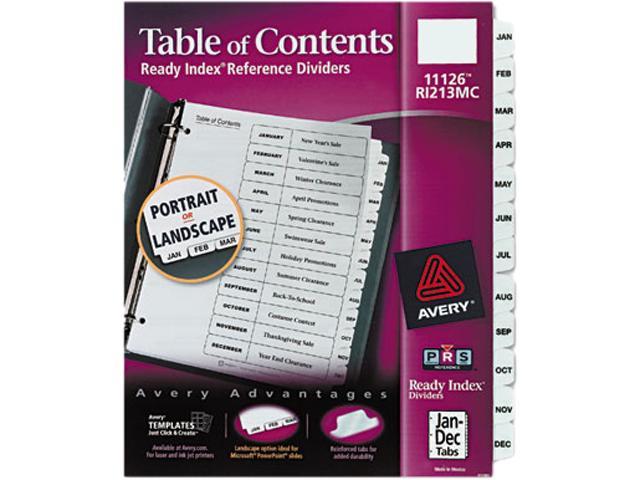 Avery 11126 Ready Index Classic Tab Titles, 12-Tab, Jan-Dec, Letter ...