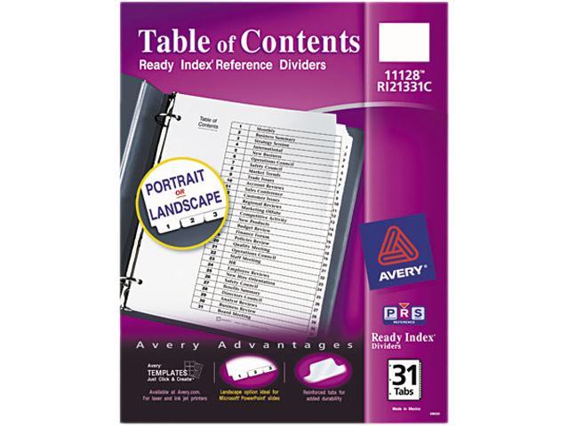 Avery Ready Index Customizable Table of Contents Dividers 31 Tabs 11128 1-31 
