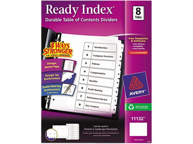 Avery 11132 Ready Index Classic Tab Titles, 8-Tab, 1-8, Letter, Black/White, 1 Set