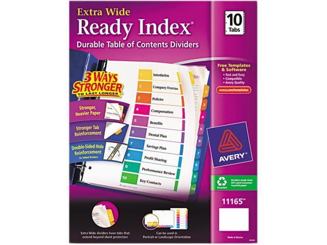 Avery 11165 Extra-Wide Ready Index Dividers, 10-Tab, 9 1/2 x 11, Assorted, 10/Set