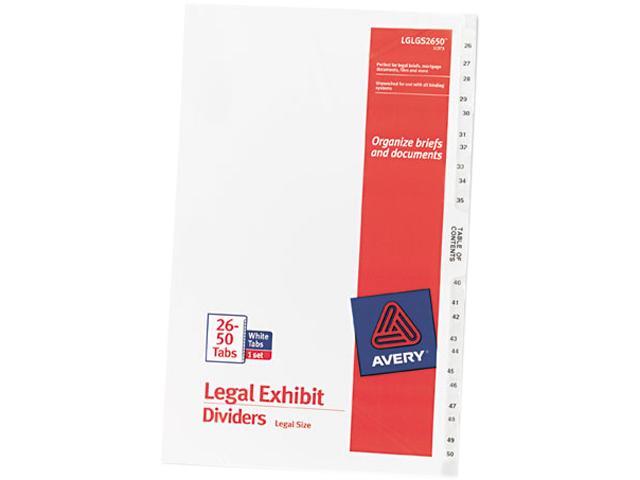 25/Pack Title: 22 White Avery 01022 Avery-Style Legal Exhibit Side Tab Divider Letter 