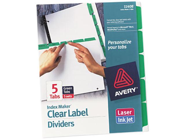 Avery 11408 Index Maker Divider w/Color Tabs, Green 5-Tab, Letter, 5 Sets/Pack