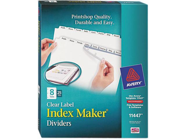 Avery 11447 Print & Apply Clear Label Dividers, Index Maker Easy Apply Printable Label Strip, 8 White Tabs, 25 Sets (11447)