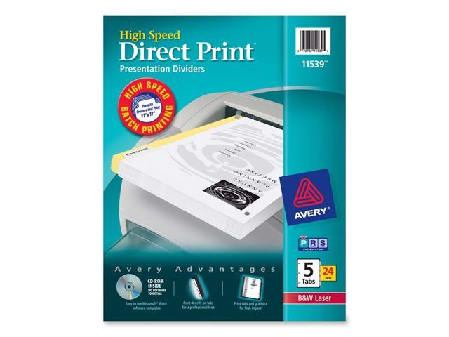 Avery 11539 Direct Print Unpunched Presentation Dividers, 5-Tab, Letter, White, 24 Sets/Pack