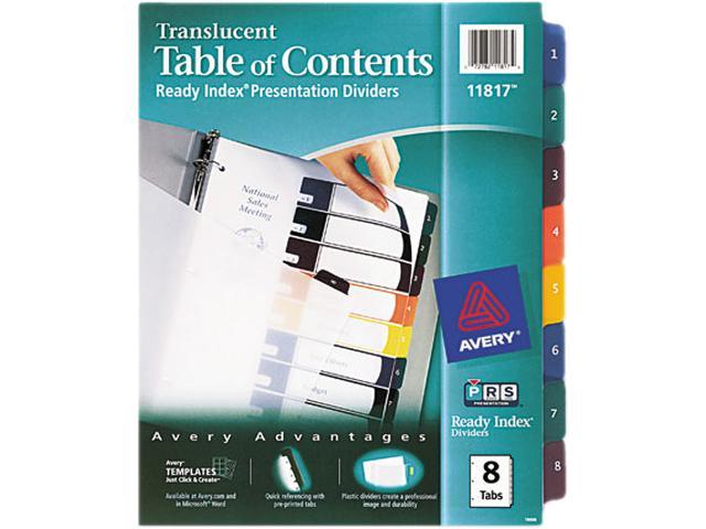 Avery Ready Index Translucent Table of Content Dividers for Laser and Inkjet Printers 11817 1 Set, Multi-Colour 8 Tabs
