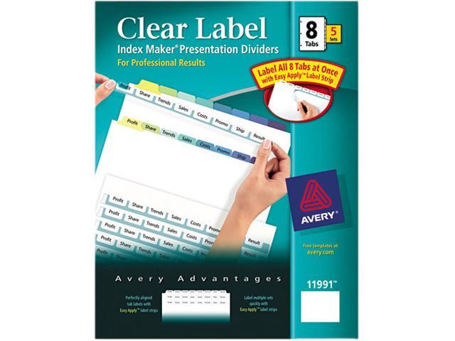 Avery 11991 Print & Apply Clear Label Dividers, Index Maker Easy Apply Printable Label Strip, 8 Pastel Tabs, 5 Sets (11991)