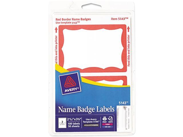 Photo 1 of Avery Print/Write Self-Adhesive Name Badges, 2-11/32 x 3-3/8, Red, 100/Pack