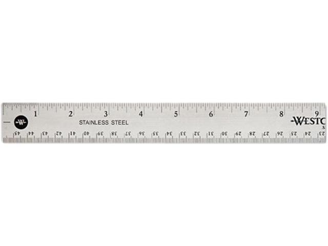 Westcott 10417 Stainless Steel Ruler w/Cork Back and Hang Hole, 18", Silver
