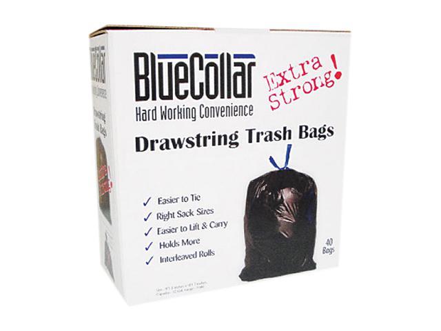 BlueCollar N4828EW RC1 Drawstring Trash Bags, 13 gal, .80 mil, 24 x 28, White, 80/Box