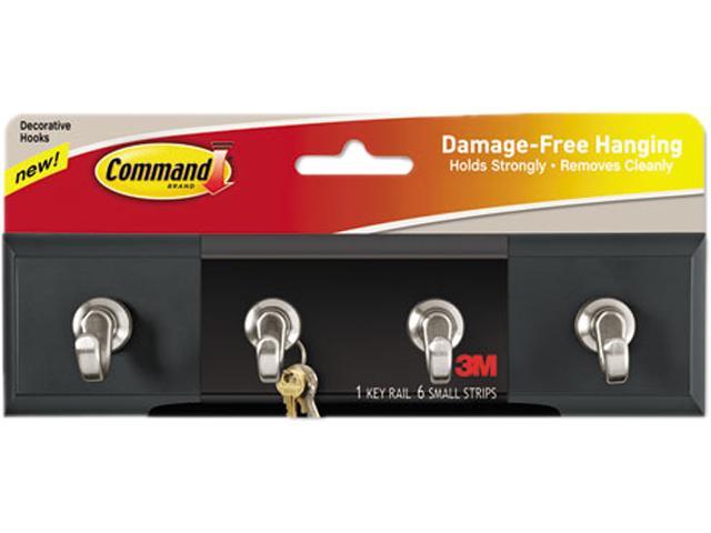 Command HOM18S - Decorative Key Rail, 8w x 1 1/2d x 2 1/8h, Black/Silver, 4 Hooks/Pack