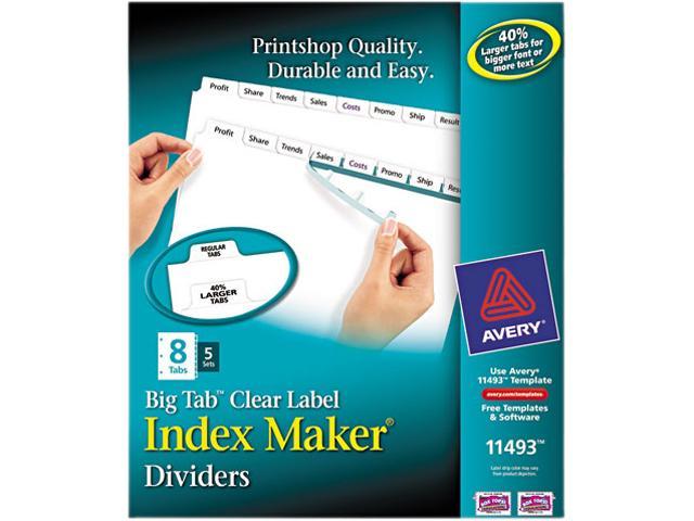 Avery 11493 Big Tab Index Maker Clear Label Dividers, 8-Tab, 5 Sets, White