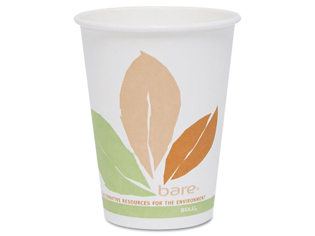SOLO Cup Company OF10PL-J7234 Bare PLA Hot Cups, White w/Leaf Design ...