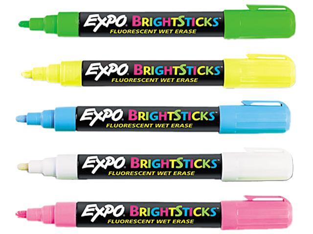 EXPO 14075 Bright Sticks Wet-Erase Fluorescent Marker Set, Bullet Tip, Assorted