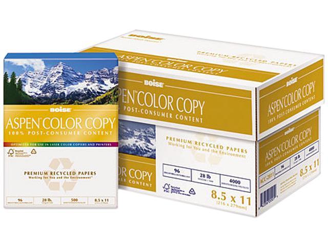 Boise ACC2811 ASPEN Color Copy Paper, 96 Brightness, 28lb, 8-1/2 x 11, White, 500 Sheets/Ream