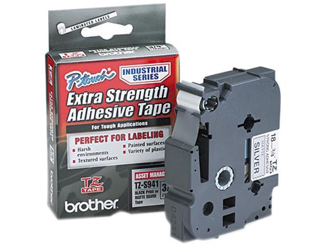 Brother P-Touch BRTTZES941 TZ Extra-Strength Adhesive Laminated Labeling Tape, 3/4"w, Black on Matte Silver