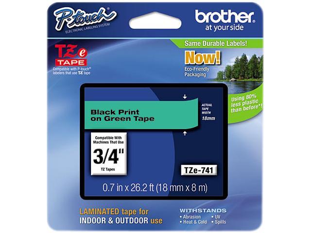 Brother TZE741 TZe Standard Adhesive Laminated Labeling Tape, Black on Green