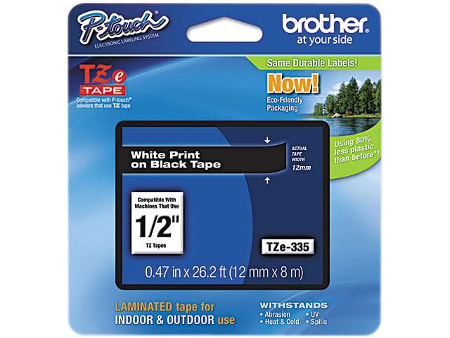 Brother TZE335 P-touch Laminated Tape, 12mm (0.47") White on Black tape for P-Touch 8m (26.2 ft)