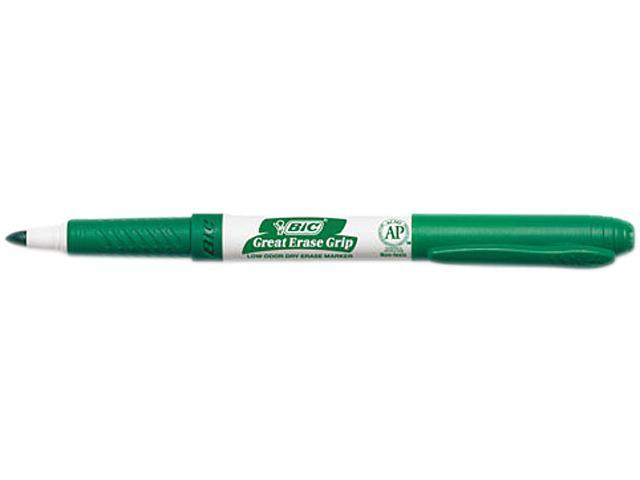 BIC GDE11-GN Great Erase Grip Dry Erase Markers, Fine Point, Green, Dozen