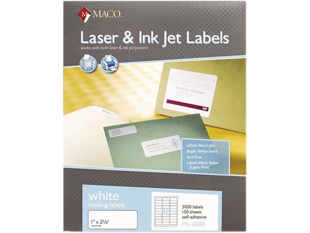 Universal Laser Printer Permanent Labels 1 x 2 5/8 White 3000/Box 80102 