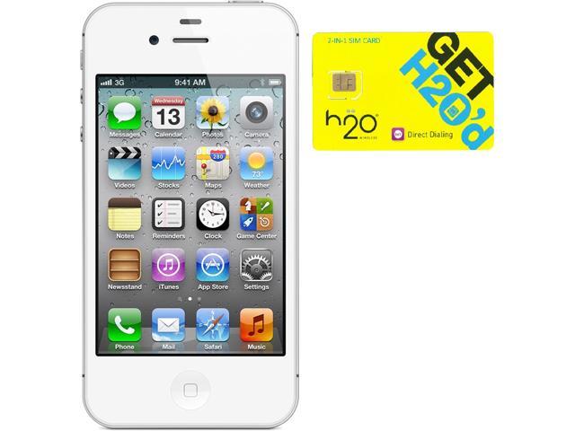 Apple Iphone 4s Mf263e A White 8gb Unlocked Gsm Cell Phone H2o Sim Card Newegg Com