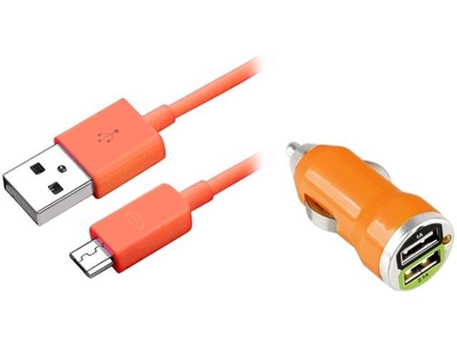 Insten 1457867 Orange 2-Port USB Mini Car Charger Adapter with 3FT Micro USB Charging Data Cable for Samsung Galaxy S IV