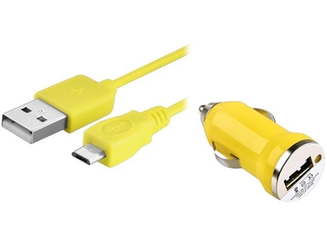 Insten 1542128 Yellow USB Car Charger Adapter with 10FT 2-in-1 Micro USB Charging Data Cable