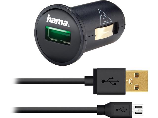 Hama U6108955 Black 12 Watt / 2.4 AMP USB Car Charger + 6ft Micro USB charge / sync cable
