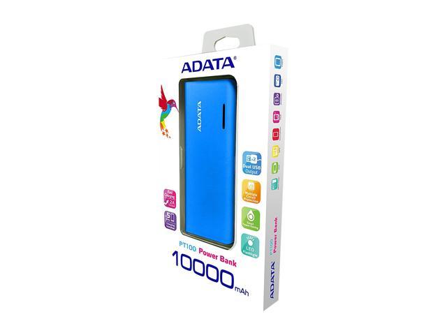 Adata Pt100 Blue Mah Power Bank Apt100 m 5v Cbl Newegg Com