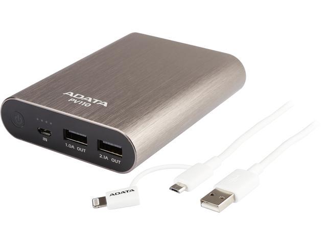 ADATA PV110 Titanium 10400 mAh Power Bank with 2-in-1 cable APV110-MFI2IN1-ECTI