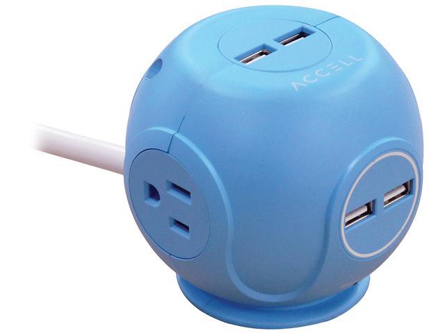 Accell Power Cutie - 540J surge protector, 3 AC outlets, 4 USB-A ports, 6 ft - Blue