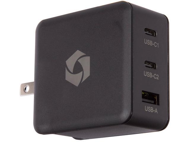 Rosewill 63W Three-Port GaN Wall Charger with 2 USB-C Ports and 1 USB-A Port, Up to 60W Single Port Output, QC 3.0 Quick Charge for Laptops, Tablets and Phones, Black - (RBWC-20003)