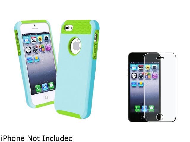 Insten Hybrid Green TPU/ Light Blue Hard Case + Anti-Glare LCD Screen Protector Guard Film Shield compatible with Apple iPhone 5