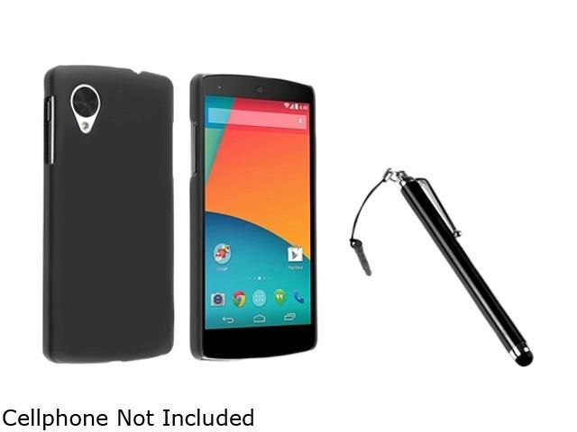 Insten Black Snap-in Rubber Coated Case with Black Stylus Pen Compatible with LG Nexus 5 D820 1624596