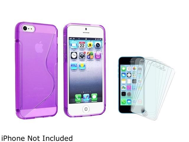 Insten Clear Purple S Shape TPU Rubber Skin Case with 6-Pack Anti-Glare Screen Protector Compatible with iPhone 5 / 5S 1664649