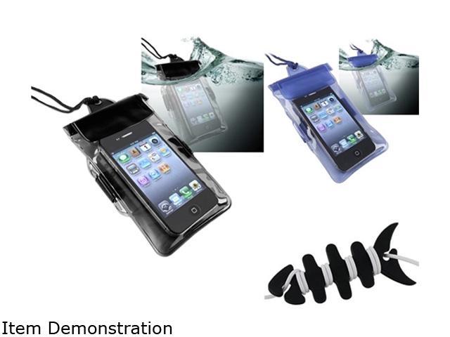 Insten 2x Black Blue Waterproof Bag Case + Fishbone Wrap Compatible with Samsung Galaxy S II i9100 1458091