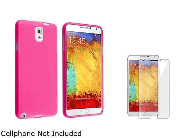 Insten Clear Hot Pink TPU Case with Reusable Screen Protector Compatible with Samsung Galaxy Note III Note 3 N9000 1457948