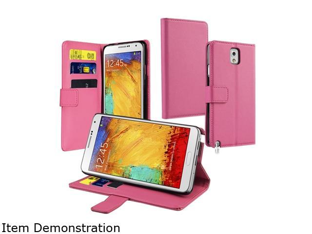 Insten Hot Pink Stand Leather Case with Card Slot Compatible with Samsung Galaxy Note III N9000 1475300