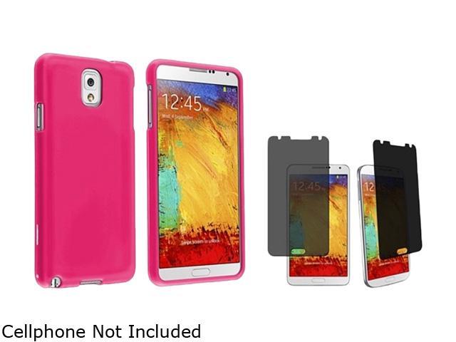 Insten Hot Pink Hard Rubber Coated Case with Privacy Screen Cover for Galaxy Note 3 N9000 1496861