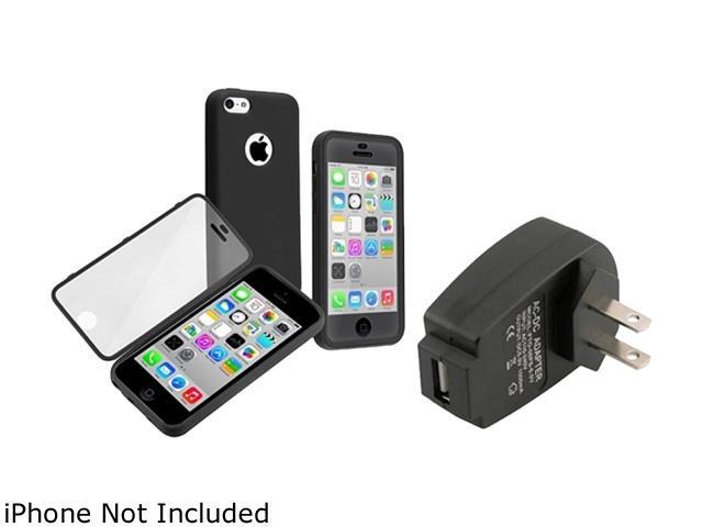 Insten Black/ Clear Frosted Cover Book TPU Case with Travel/Wall Charger Adapter Compatible with Apple iPhone 5C 1475270