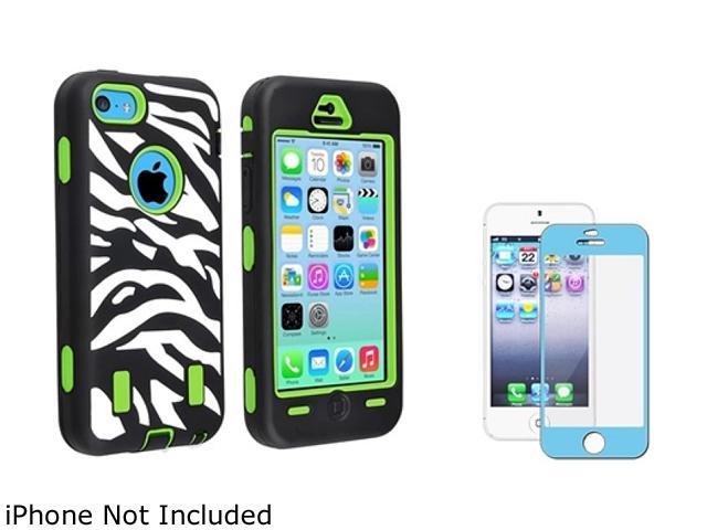 Insten Green Hard/ Black White Zebra Skin Hybrid Case with Blue Color Frame Screen Shield Compatible with Apple iPhone 5C 1530037