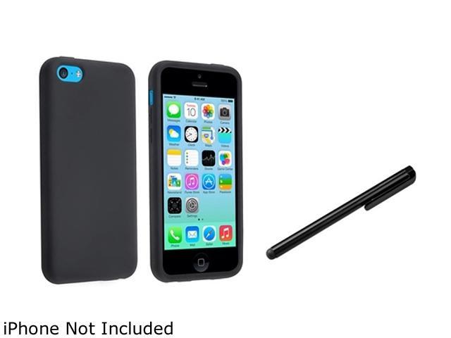 Insten Black Silicone Skin Case with Black Stylus Compatible with Apple iPhone 5C 1530179