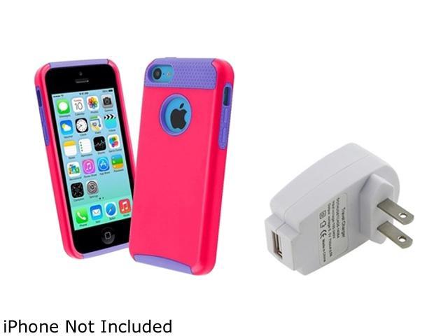 Insten Light Purple Skin / Pink Hard Hybrid Case with White Home / Wall Charger Adapter Compatible with Apple iPhone 5C 1572574