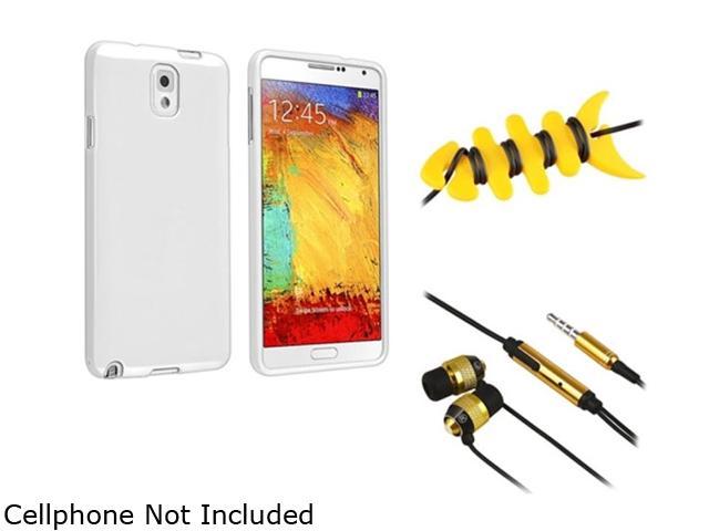 Insten White Jelly TPU Case + Yellow Fishbone Headset Smart Wrap + Gold / Black In-ear (w/ on-off) Stereo Headset Compatible with Samsung Galaxy Note 3 Note III N90001599464