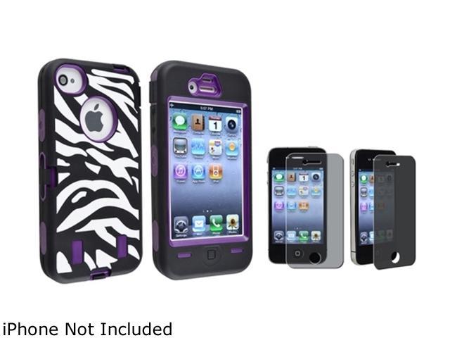 Insten Purple /Black White Zebra Hybrid Case with Privacy Screen Cover Compatible with iPhone 4/4s 1331834