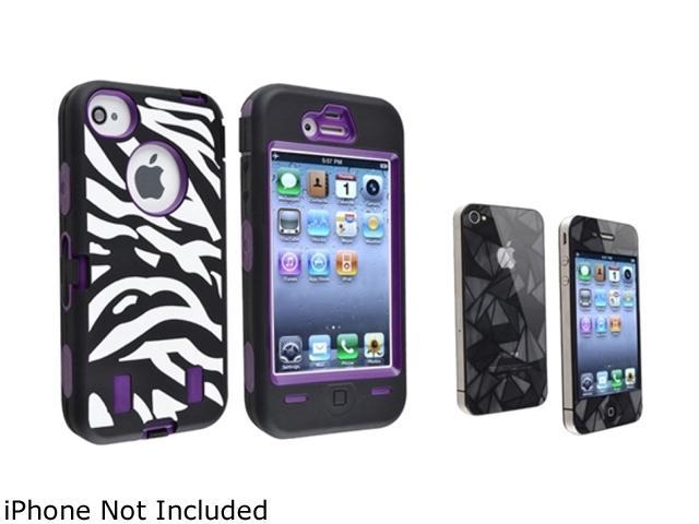 Insten Purple /Black White Zebra Hybrid Case with 3D Diamond Blink Screen Protector Shield Guard Cover Compatible with iPhone 4/4s 1331836