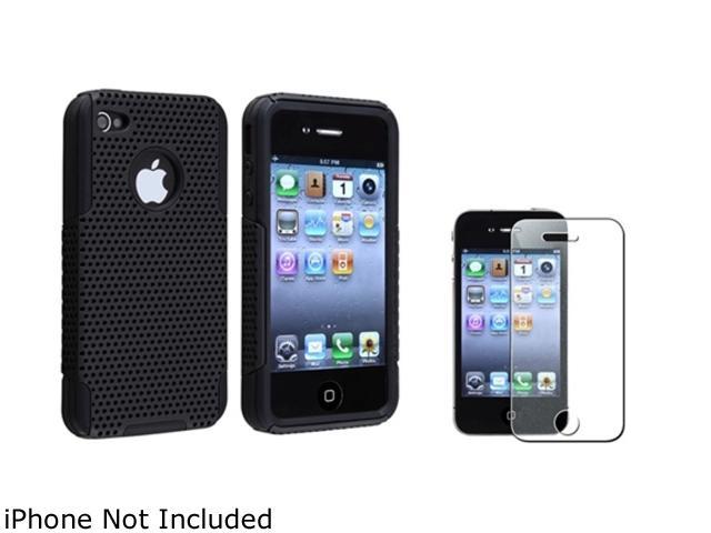 Insten Black Skin / Black Meshed Hard Hybrid Case with Colorful Diamond LCD Screen Protector Film Cover compatible with Apple iPhone 4 4S 4th 4 gen