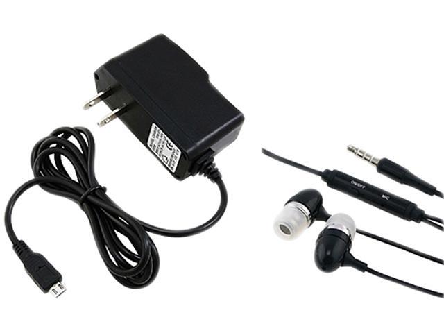 Insten Black Home AC Charger + Black Headset Compatible with Samsung Galaxy Note II 2 N7100 S4 i9500