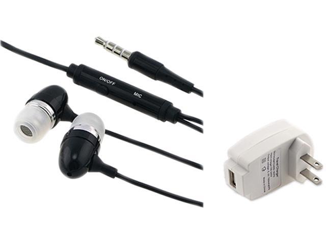 Insten White Home Wall Charger + Black Headset Compatible with Samsung Galaxy S3 i9300 S4 SIV i9500