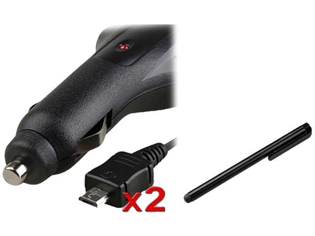 2 Insten Car Charger + Black Stylus Compatible with Samsung Galaxy S3 i9300 SIV S4 i9500 i8190